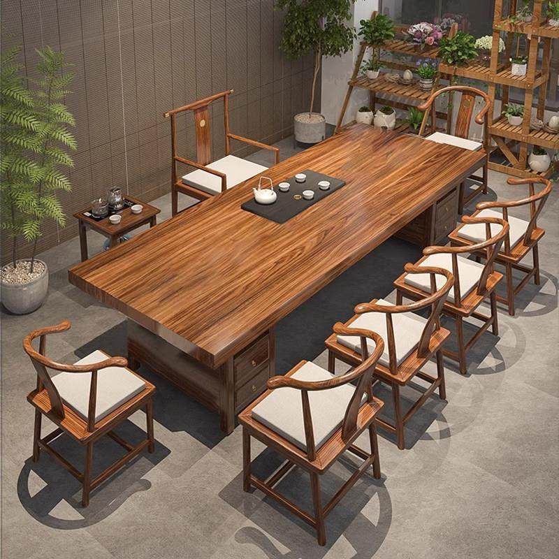 乌金实木大板茶桌椅组合一桌五椅新中式家用办公接待会客茶几茶台,住宅家具,茶几,淘宝优惠券,粉丝福利购,淘宝优惠卷