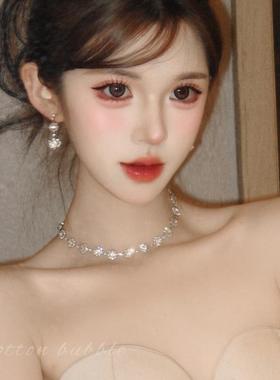 千金感水钻项链耳环套装女轻奢夸张颈链高级感新娘晚礼服配饰耳饰