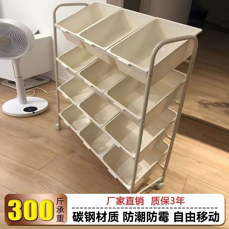 多层儿童玩具收纳架置物架大容量移动落地收纳柜宝宝收纳推车架子