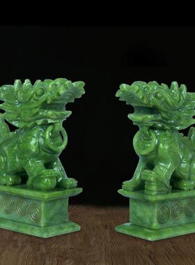 玉石麒麟摆件一对大号酒柜客厅书房办公室天然玉石麒麟装饰送礼品
