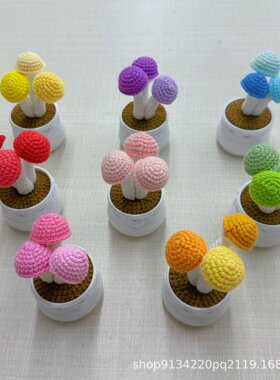 蘑菇成品蔬菜纯手工编织盆栽家居摆件钩织仿真毛线针织礼物