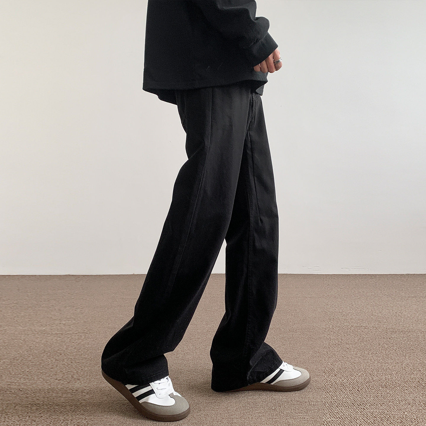 加绒加厚牛仔裤男款秋冬季宽松直筒男生白色窄版裤子潮牌休闲长裤