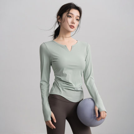 新款秋冬瑜伽服高级感长袖T恤跑步运动上衣健身女带胸垫速干绝美
