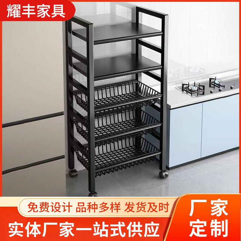 家用多层置物架微波炉烤箱落地小推车可移动厨房蔬菜水果收纳架
