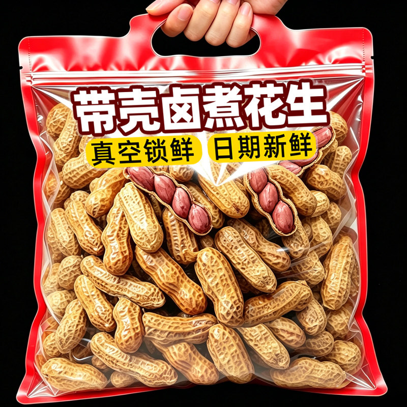 五香卤煮花生水煮带壳湿花生米真空包装即食下酒菜解馋零食品小吃