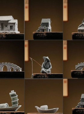 盆景流水鱼缸造景摆件配件假山房屋小船钓鱼翁微景观装饰品小摆件