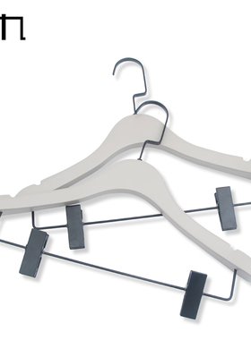 极九实木套装衣架带裤夹衣架裤夹一体木头衣挂木制衣撑刻字灰色