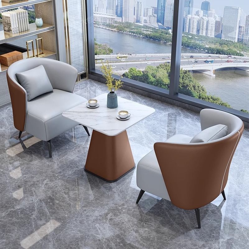轻奢简约家用阳台皮艺沙发椅美容院酒店休闲接待会客洽谈桌椅组合