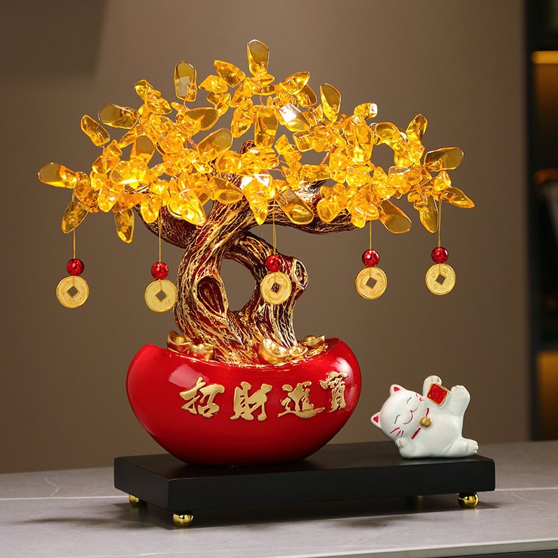 招财进宝发财树摆件新中式酒柜电视柜装饰品开业送礼前台工厂直销