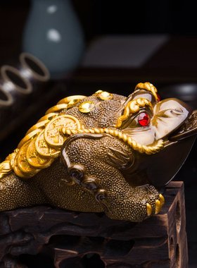 三足招财金蟾茶宠摆件茶道变色茶具配件装饰茶虫茶玩创意树脂茶玩