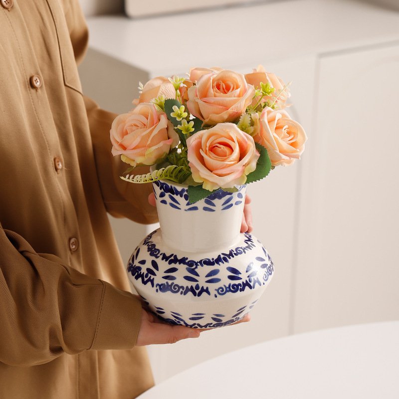 青花瓷纹蝴蝶兰陶瓷花瓶花盆中国风室内复古装饰瓷器绿植花卉通用