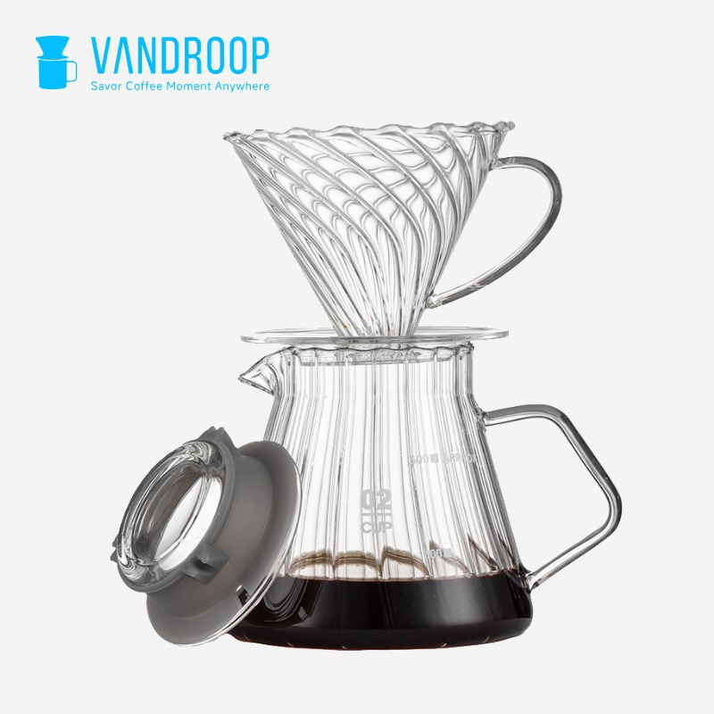 VANDROOP 手冲咖啡滤杯v60螺旋纹玻璃分享壶套装专业手冲咖啡器具