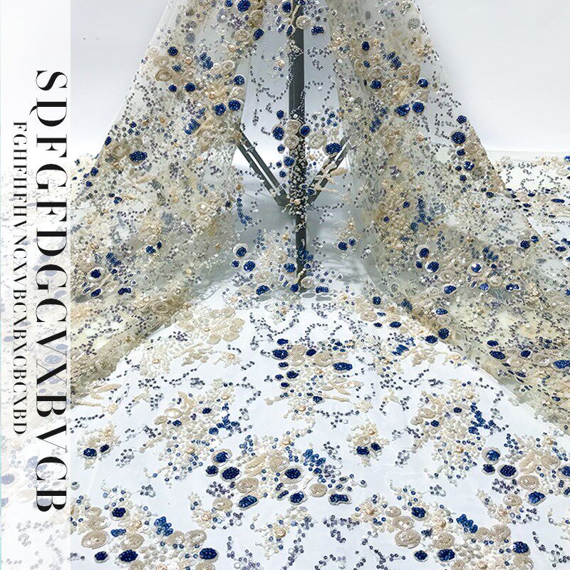 法式亮片牛奶丝水溶蕾丝面料立体网底涤光刺绣布料贴花款diy布料