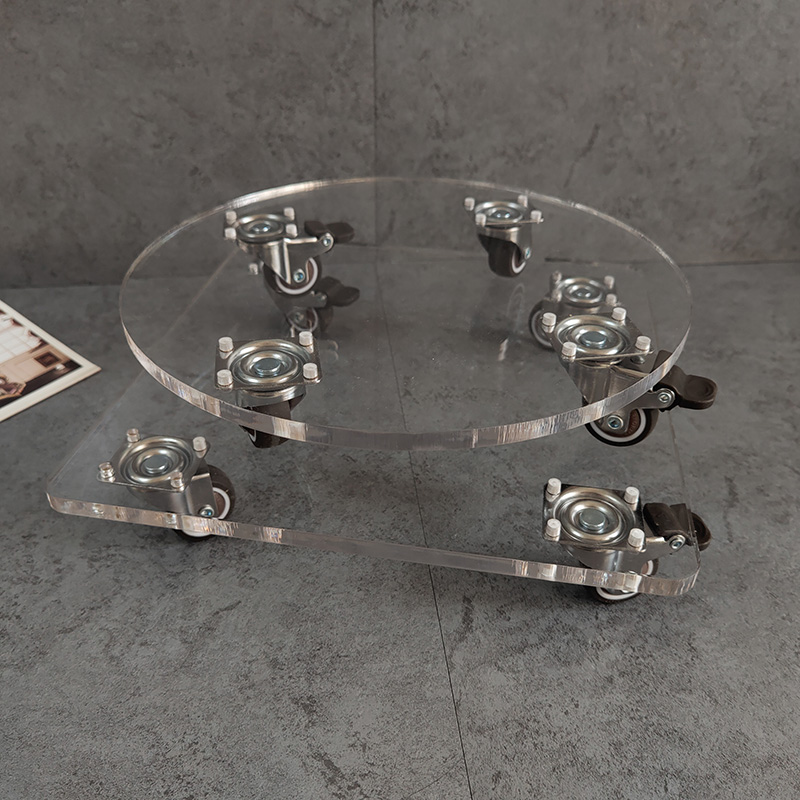 透明亚克力可移动托盘万向轮圆形方形花盆滚轮家用电器带滑轮底座