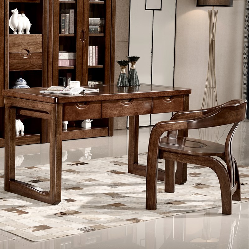 南美黑胡桃木全实木书桌写字台办公电脑桌简约现代中式桌椅