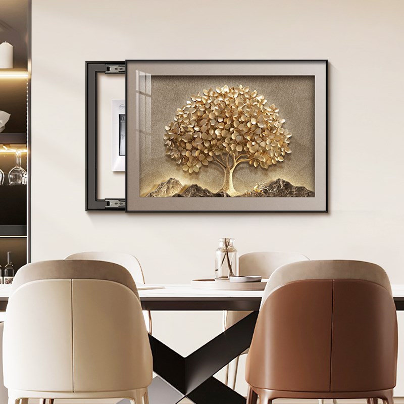 现代简约发财树电表箱装饰画 划饭厅高级感配电箱遮挡挂画 划Z饭图片