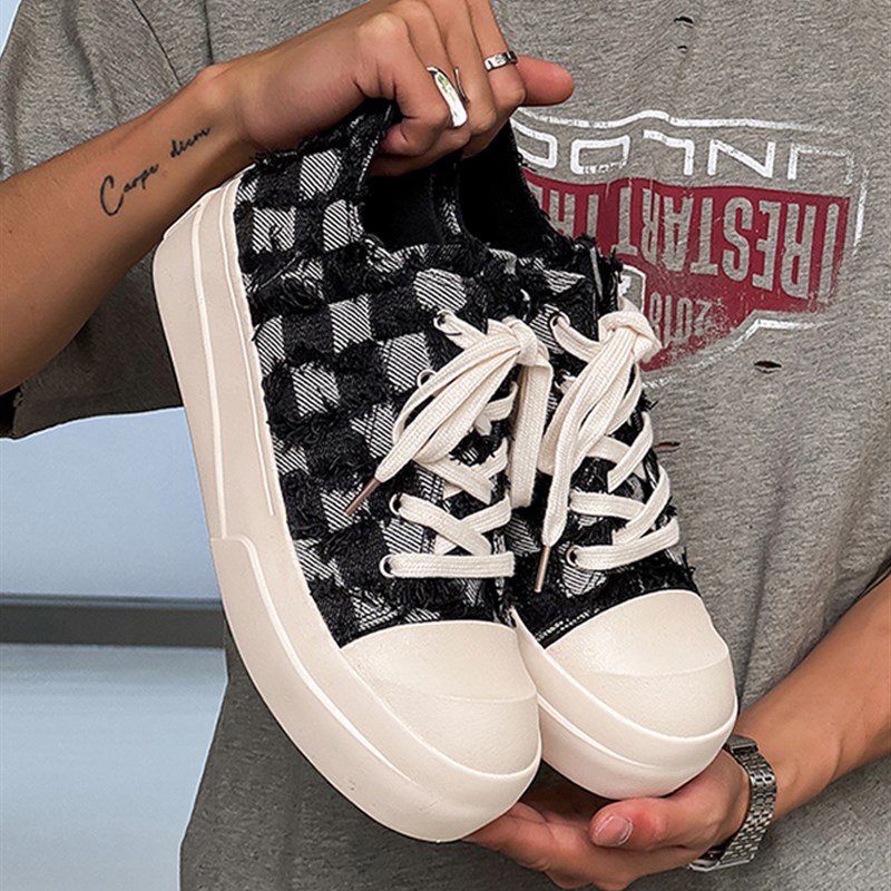 小众帆布a鞋男2025新款秋季青少年厚底内增高10CM高街ro大头板鞋