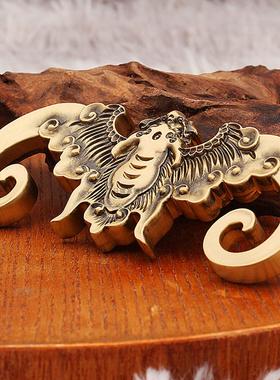 实心纯黄铜蝙蝠转转手把件毛笔书法压纸蝙蝠镇尺镇纸笔搁笔架摆件