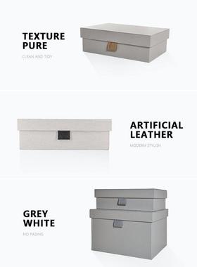 样板房间收纳箱储物盒装饰品衣帽间灰色收纳皮质盒摆件