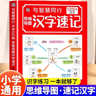 小学生思维导图速记汉字生字识字书幼儿启蒙汉字速记1200字象形识字词语幼小衔接汇总科学速记书满足孩子学前识字量识字大王3000字