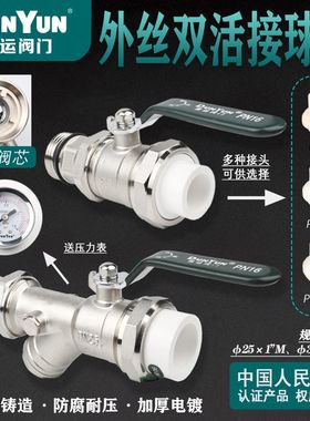 盾运PPRPERTPB2532全铜球芯阀门地暖1寸外丝螺纹双活接型过滤球阀
