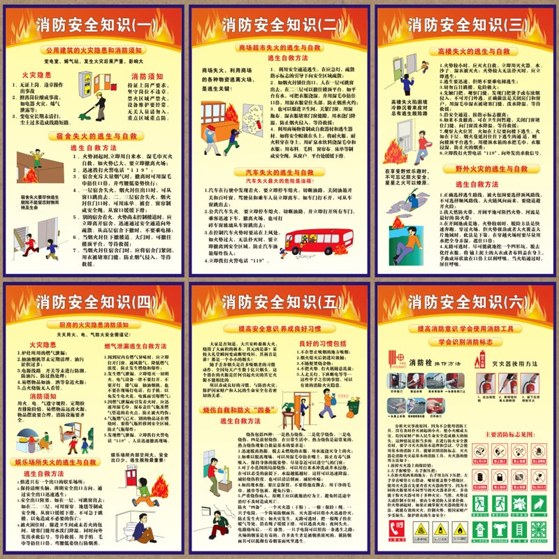 消防安全提示牌 消火栓 灭火器使用方法 安全标识 验厂安全警示警