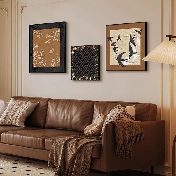 美拉德中古复古三联组合法式沙发背景墙装饰画客厅画挂画餐厅壁画