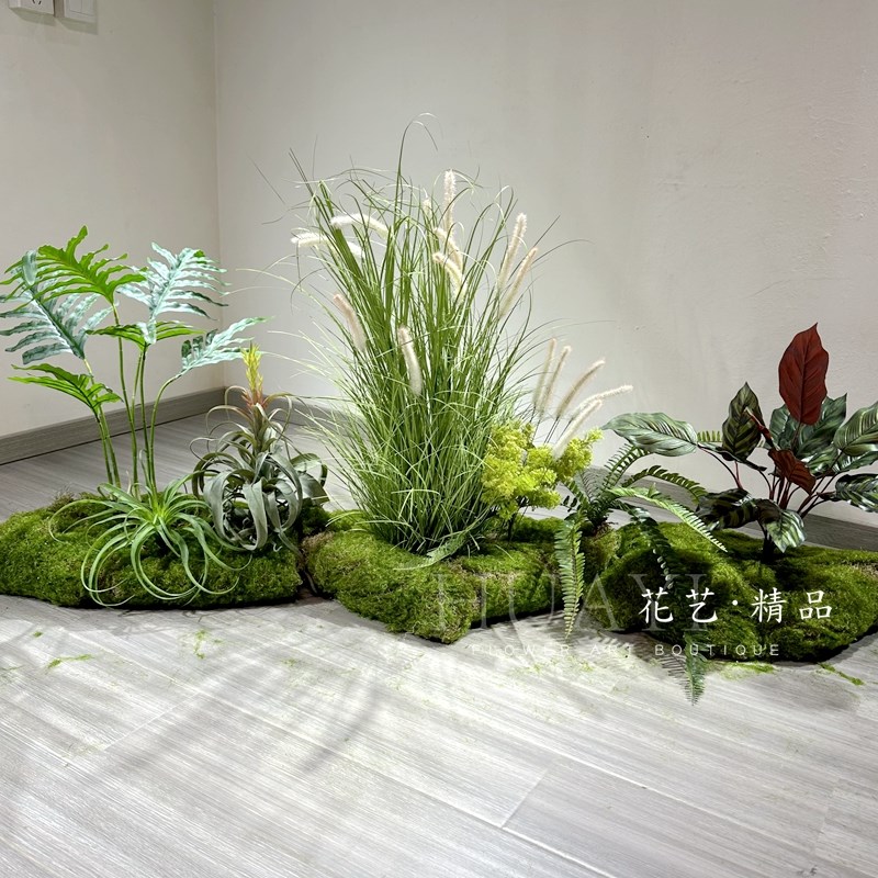 植物墙面造景花艺仿真绿植组合芦苇假草布置餐厅装饰景观花草盆栽