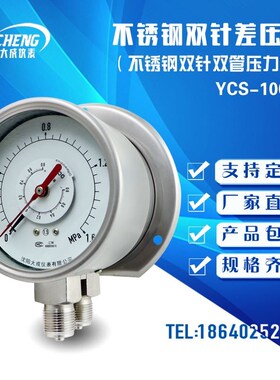 【大成】YCS-100B不锈钢双管双针差压力表 双管双针压力表 差压表