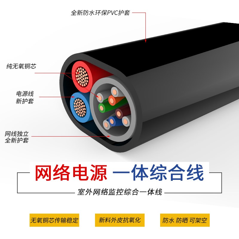 8+2网络综合线监控线网线加带电源线一体线室内外网络综合线