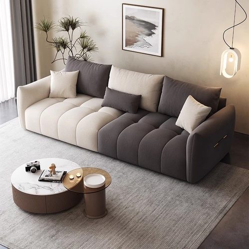 意式布艺直排沙发猫抓皮组合沙发