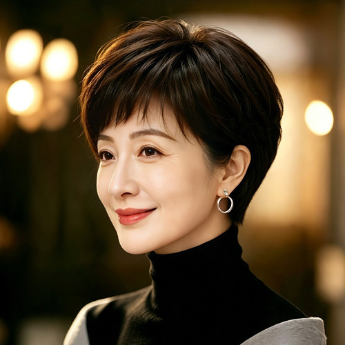 发飞扬假发女短发妈妈真发套短直发中老年女士全头套真人发假发套