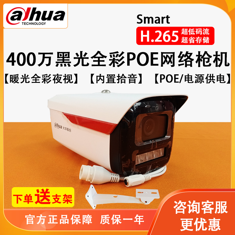 大华400万POE供电全彩人车检测警戒家用网络摄像头夜视王HFW2449