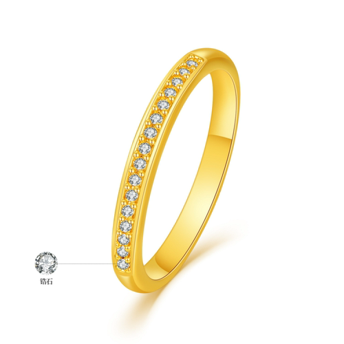 环冠幸运守护满天星纯黄金爆闪镶锆石排钻5D硬金黄金戒指足金999