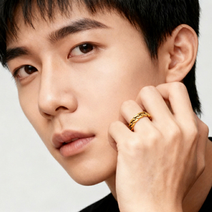 环冠（珠宝）国潮黑金链条闭口戒指黄金戒指男士送男友纯金