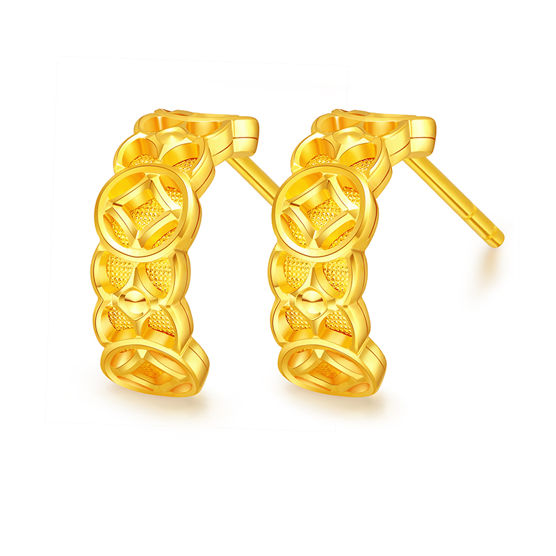 环冠繁花系列富贵花耳钉耳环纯金耳坠送女友纯黄金耳钉女足金999