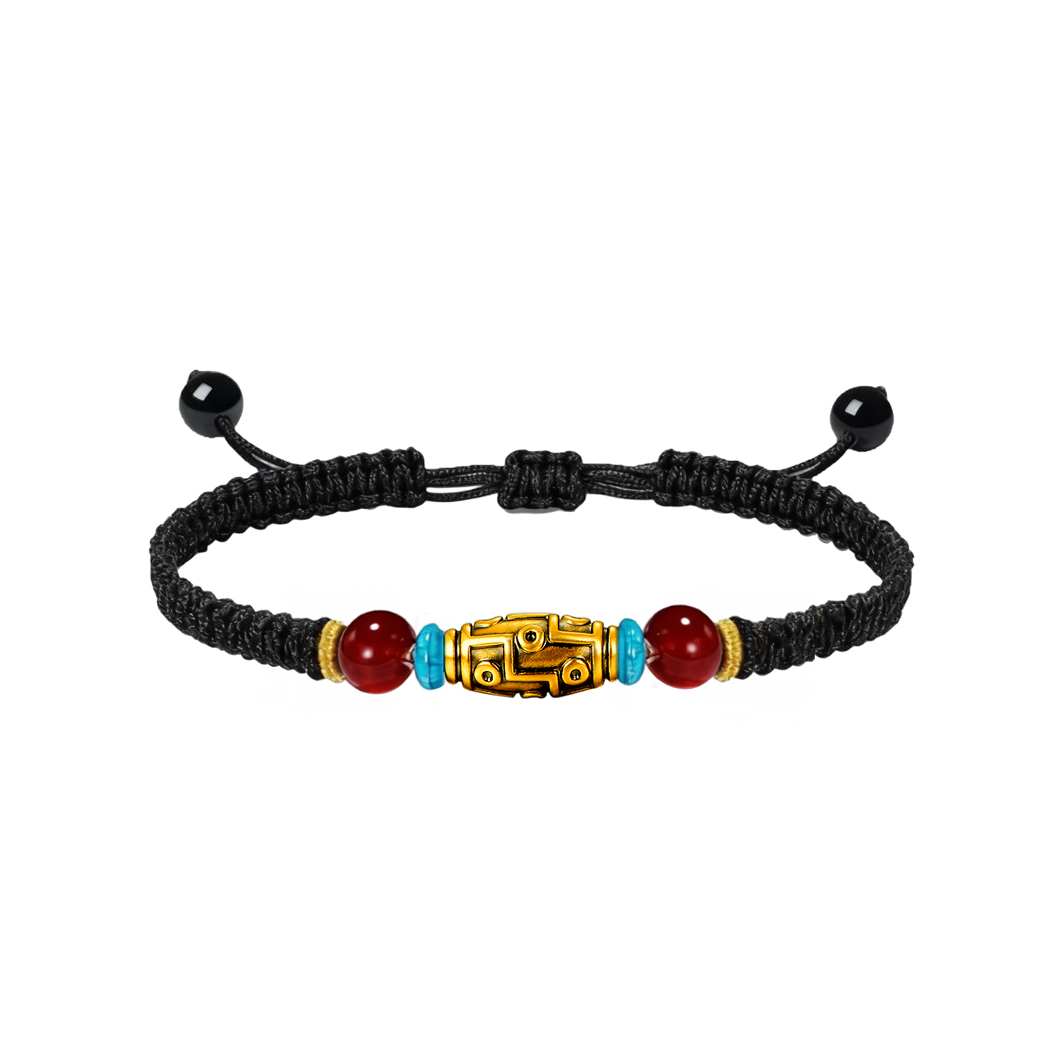 环冠（珠宝）【黑金】9眼天珠转运珠编绳黄金手链男士纳福纯金