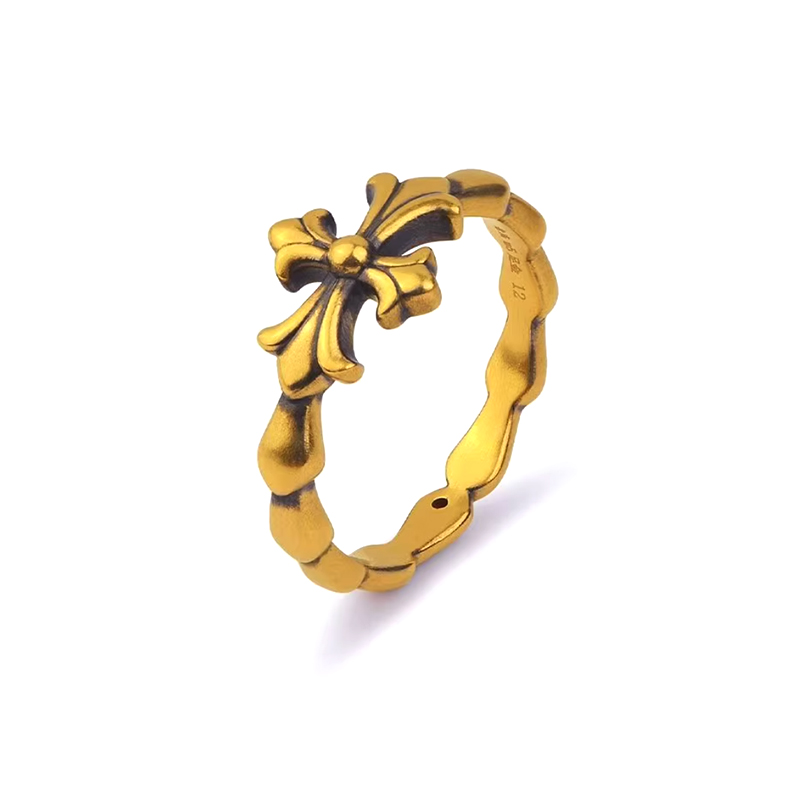 环冠国潮黑金十字架克罗心固口戒指男款大气纳福送男友足金