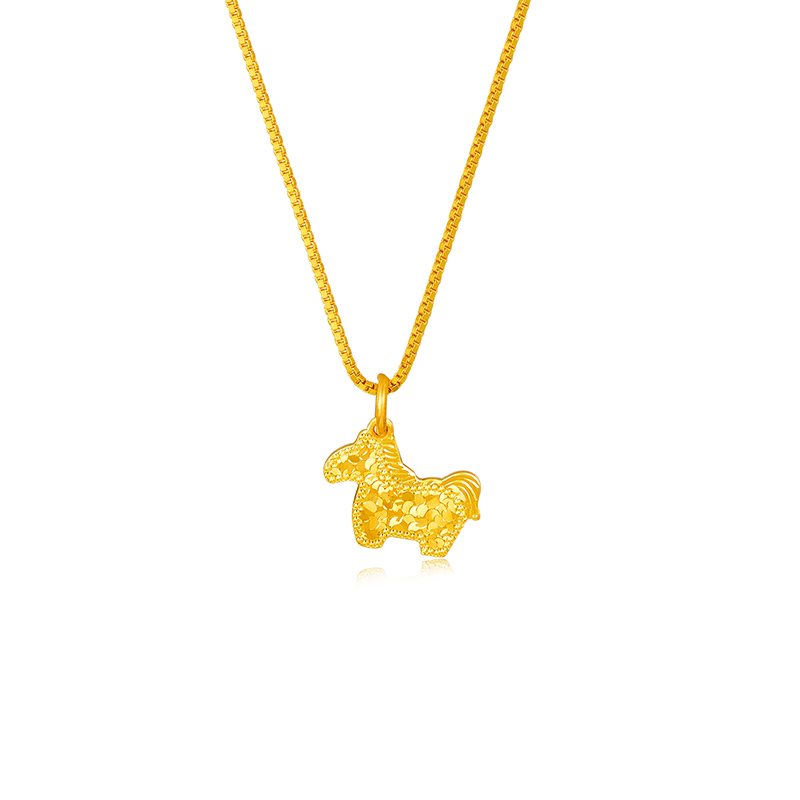 环冠爆闪碎冰冰小金马吊坠精致女款送女友老婆999足金黄金项链