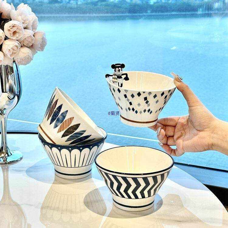 釉下彩陶瓷米饭碗5英寸斗笠碗餐具2022新款家用高脚碗防烫沙拉碗