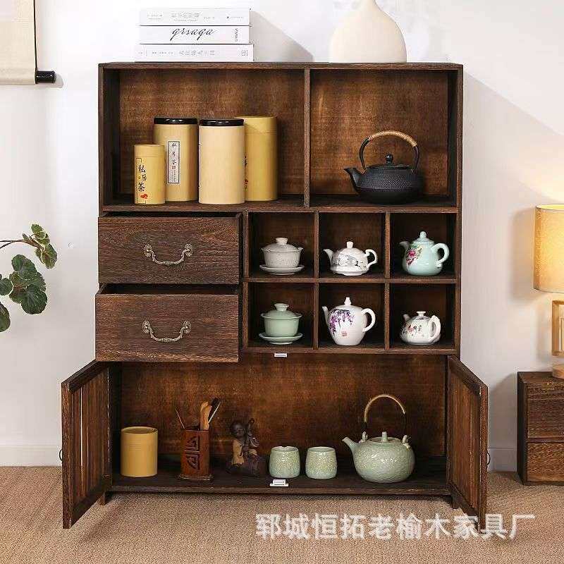 实木茶具茶杯茶柜多宝阁置物柜中式收纳柜玄关柜茶室茶饼盒储物柜
