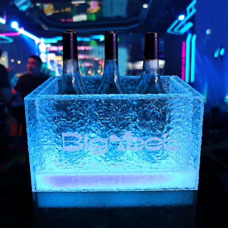 led发光冰桶高酒框亚克力冰粒桶ktv冰槽酒吧鸡尾酒箱冰纹封啤酒箱