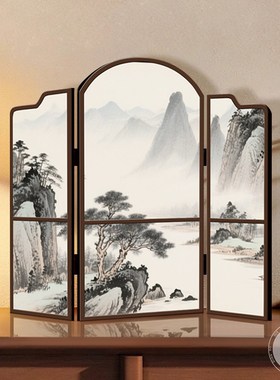 新中式创意小屏风摆台餐边柜摆画复古客厅茶几装饰茶室酒店装饰