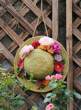 户外花园装饰 庭院 造景摆件创意园艺装饰品仿真草帽鸟窝装饰挂件