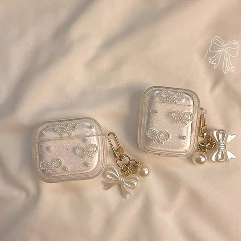蝴蝶结珍珠挂件登山扣防摔壳适用苹果蓝牙耳机套Airpods4保护