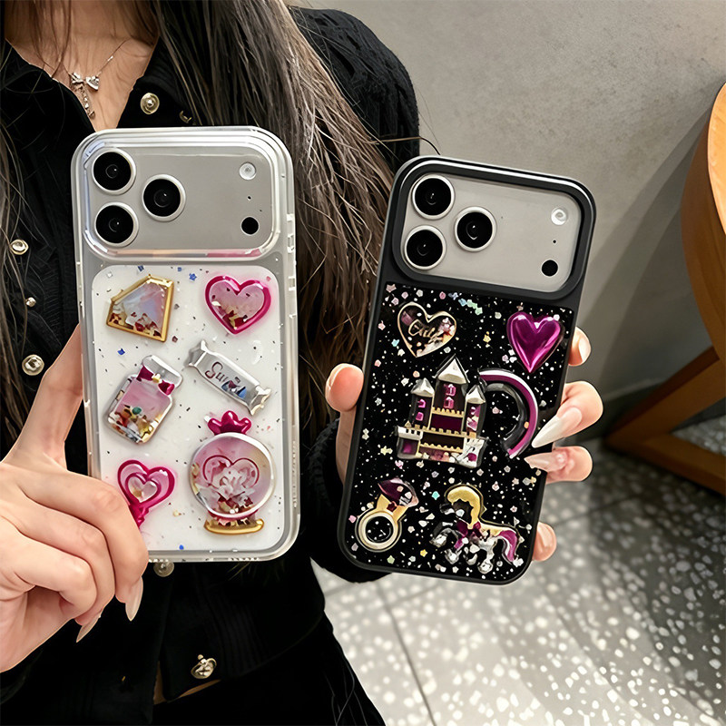 滴胶亮片糖果爱心城堡个性ins手机壳适用iPhone17pro创意TPU软壳苹果16女款15pro甜美14plus明星网红款保护套