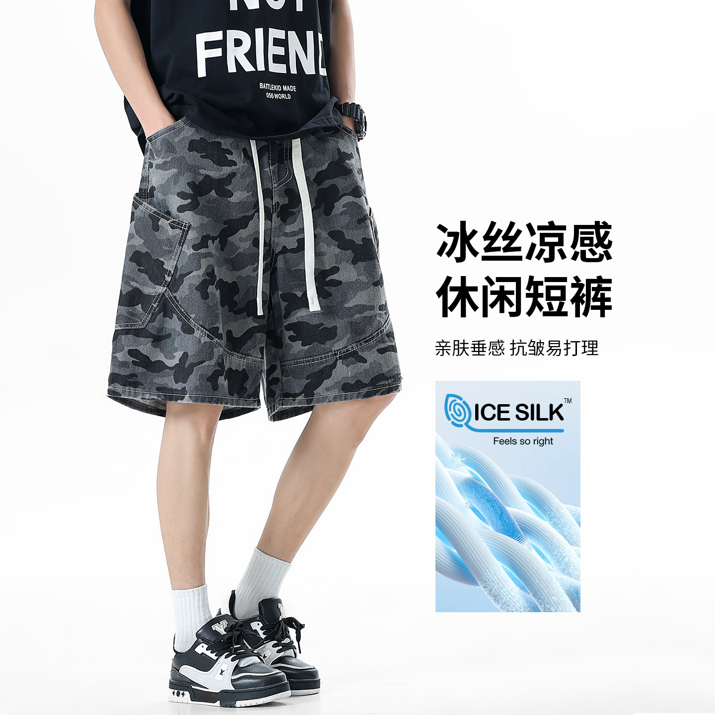夏季美式机能多口袋工装五分短裤图片