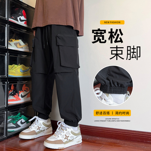 直筒运动裤 多口袋机能工装 vibe潮牌痞帅宽松大码 男春秋新款 束脚裤