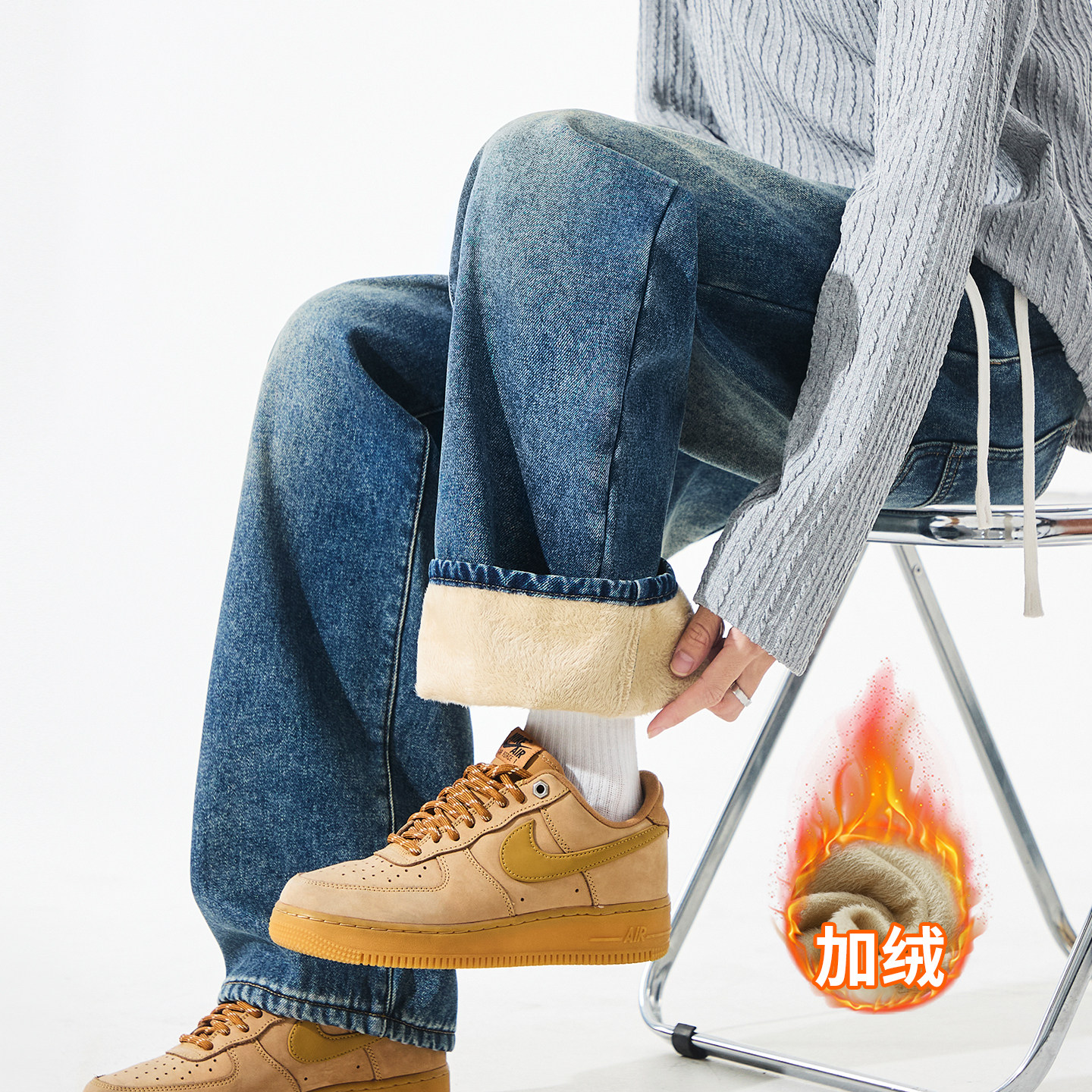 牛仔裤男士新款直筒加绒休闲长裤美式冬季宽松青少年加厚阔腿裤子,男装,牛仔裤,淘宝优惠券,粉丝福利购,淘宝优惠卷