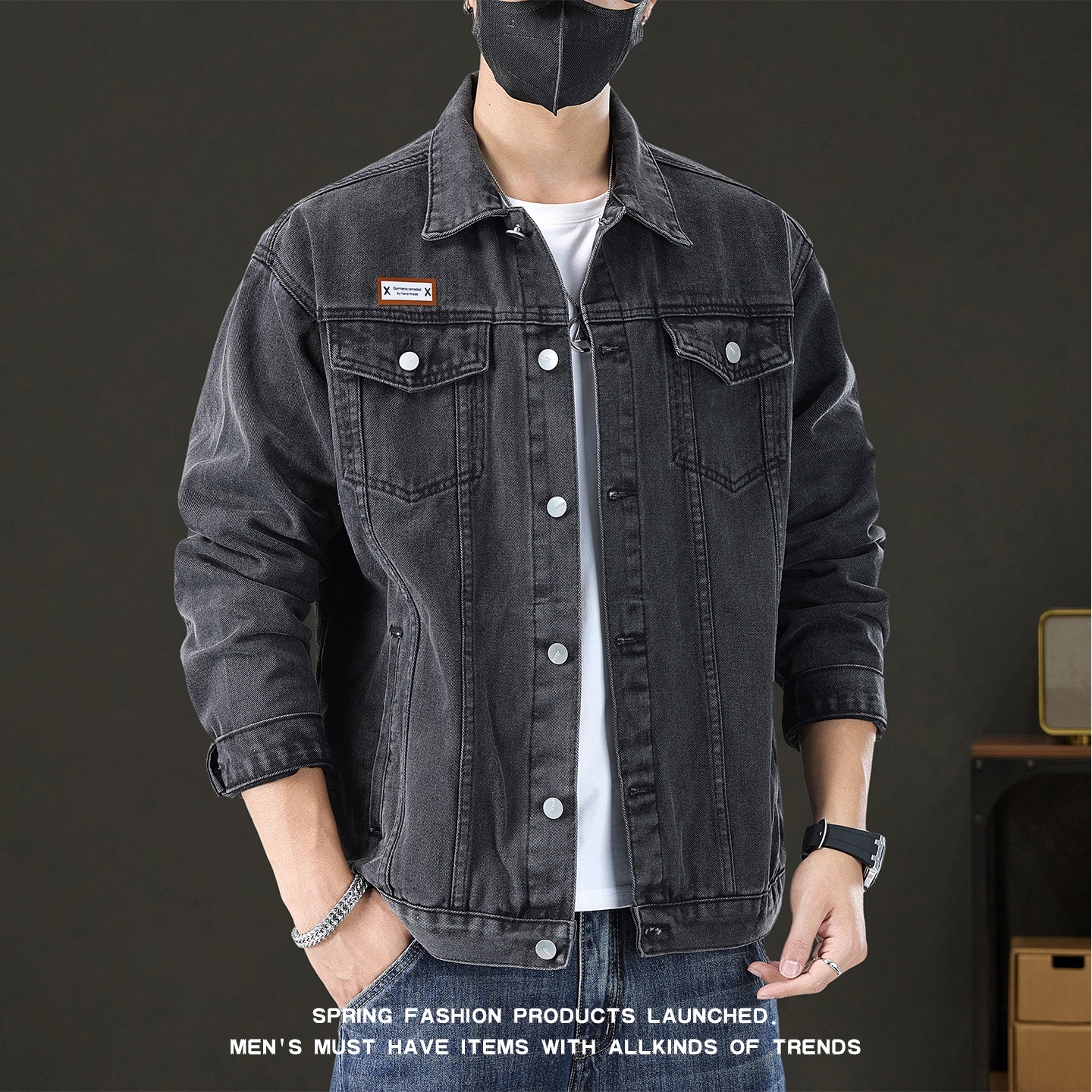 牛仔外套男生2025新款春秋季美式工装上衣青少年潮牌帅气休闲夹克,男装,夹克,淘宝优惠券,粉丝福利购,淘宝优惠卷